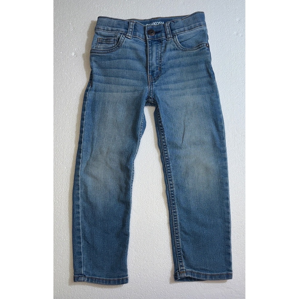 OshKosh Bgosh Boys Blue Straight Leg Denim Jeans Adjustable Waist Size 4R 4A